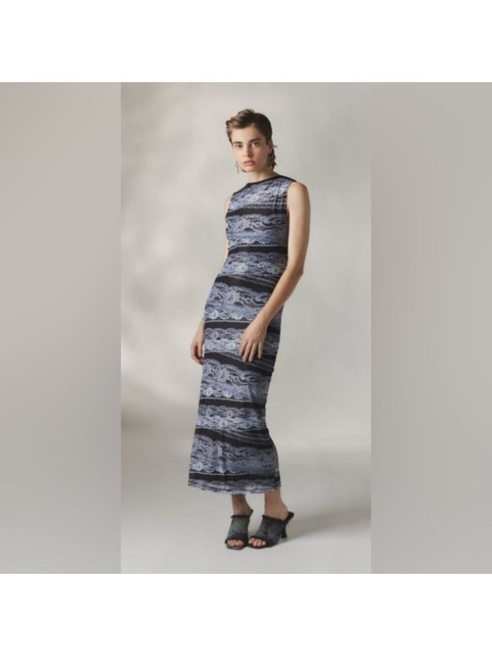 Motel UO Exclusive Fayola Mesh Maxi Dress in Grey Urban Outfitters - size XL